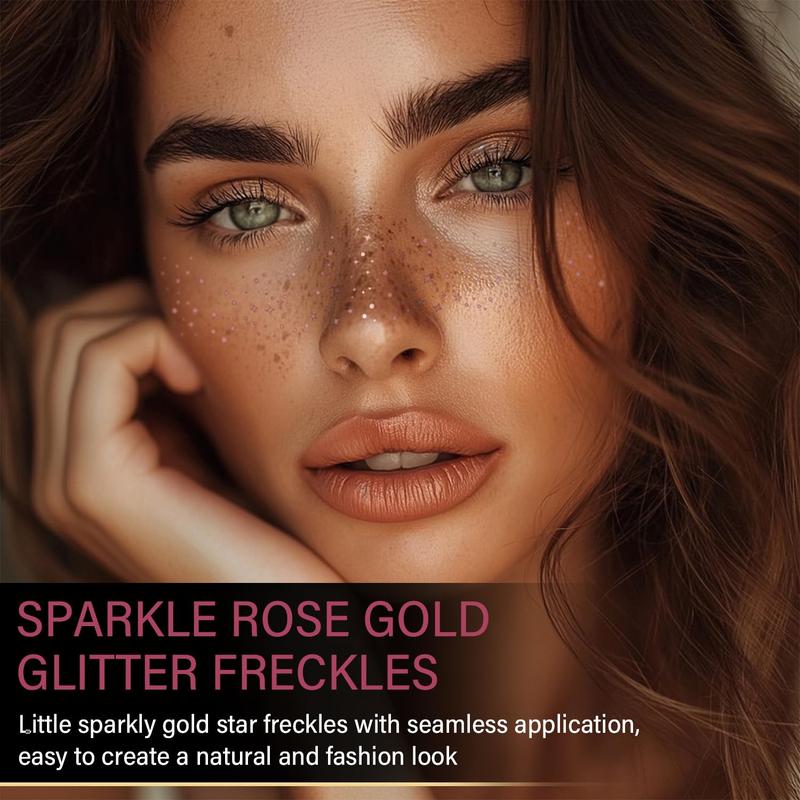 50 Pcs Rose Gold Face Makeup Patches, Glitter Freckles Face Tattoo, Glitter Freckles, Sparkle Makeup Patches, Waterproof Face Glitter Speckles Patches for Women