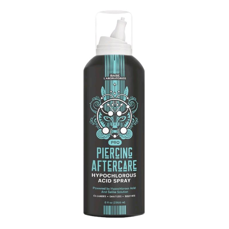 Base Labs Piercing Aftercare Hypochlorous Acid Spray | Healing HOCL Molecule Plus Saline Solution For Piercings | Nose, Ear Piercing Cleaner for all Keloids, Piercing Bumps and Wounds | 8oz