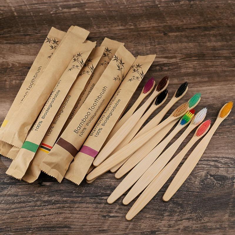 Bamboo Toothbrush Set, 10pcs set Natural and Environmentally Friendly Bamboo Toothbrush, Oral Care Tool for Home & Travel