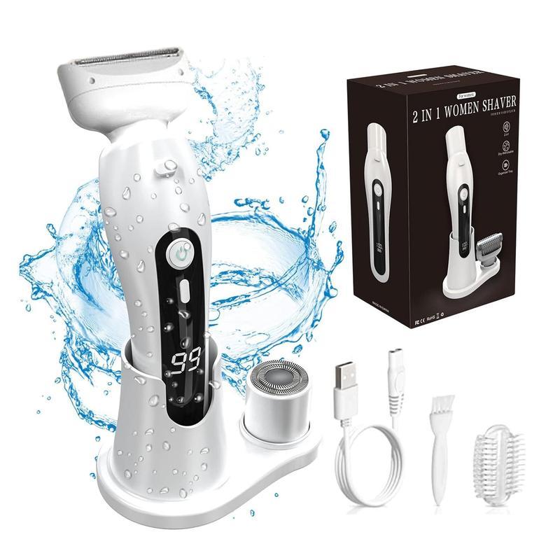 2 in 1 Electric Shaver, Wet-Dry Usable Electric Shaver, USB Rechargeable, Hair Removal for Face, Legs, Cordless Waterproof Trimmer with Head Base, Painless Epilator