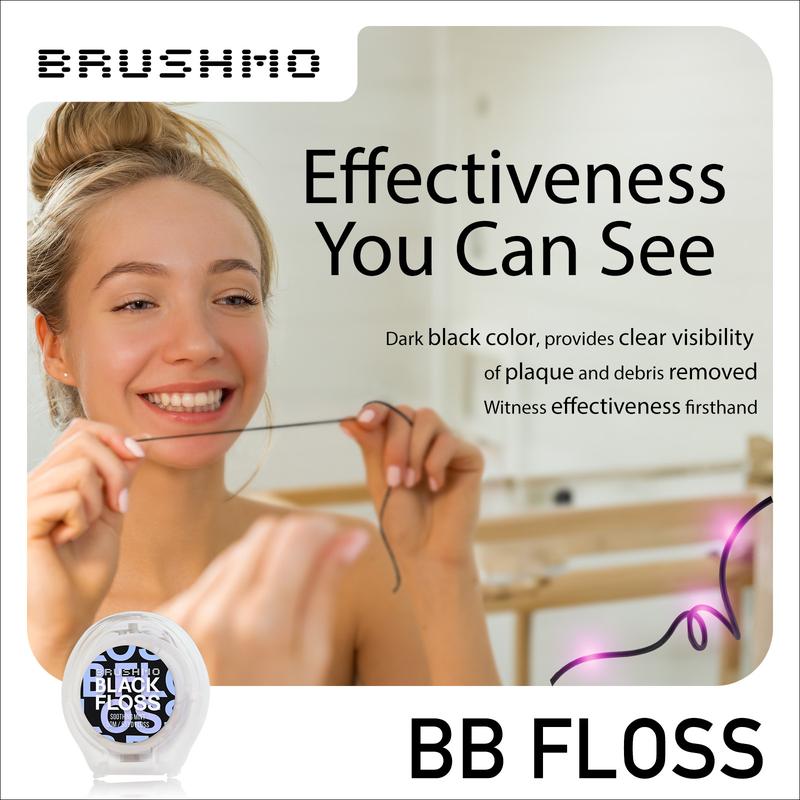 Brushmo Black Floss (BB Floss) Expand Dental Floss, 2 Spools (110 yd), Shred Resistant, All Natural Microcrystalline Waxed, Non-Toxic PTFE & PFAS Free