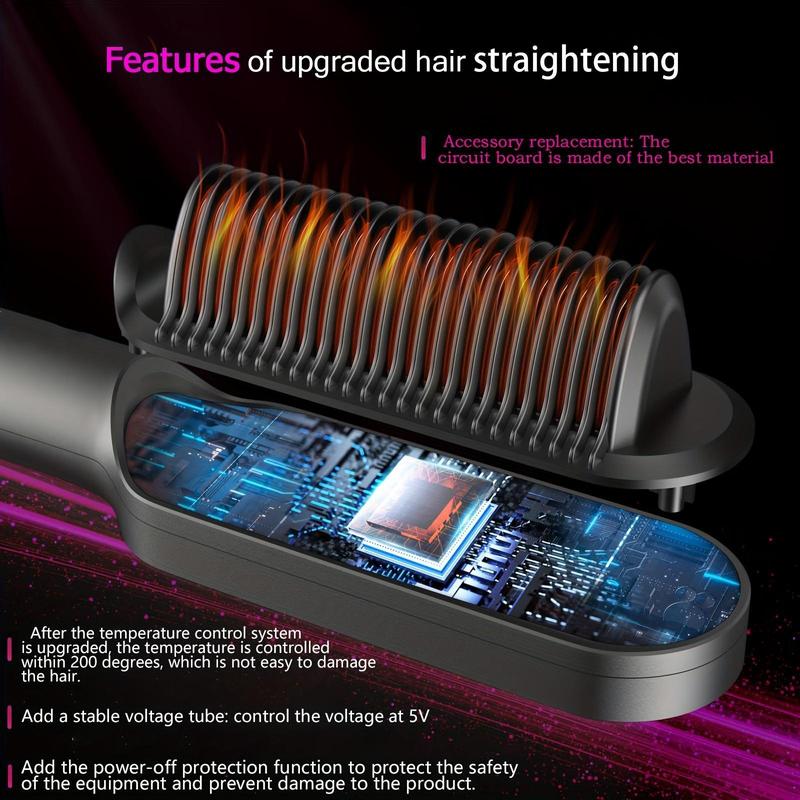 Negative Ion Hair Straightener Brush, 1 Box Hair Straightening Comb, Professional Hair Styling Tool for Women & Girls Home & Travel Use, Christmas Gift