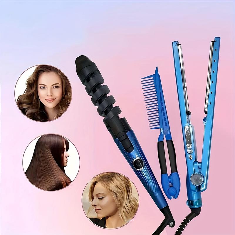 3pcs set Hair Straightener, Curling Rod Comb Multi-functional Hair Styling Tool Temperature Adjustable Hair Straightener Manual Curling Rod Home Hair Salon For All Hair Types