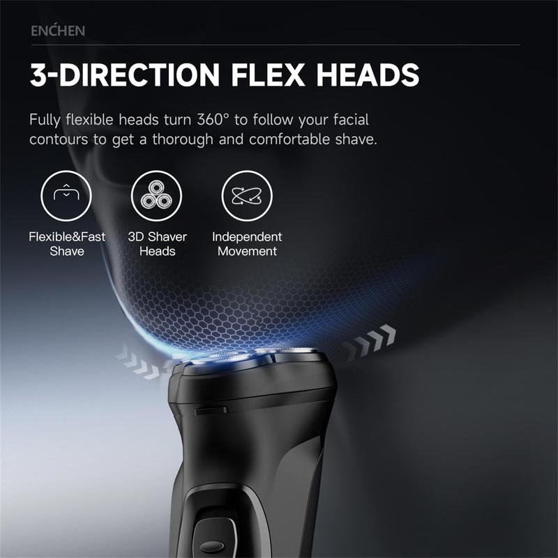 3 Blade Heads Electric Shaver, 1 Count USB-C Rechargeable Beard Trimmer, Safety Lock Beard Shaver, Precise Trimming Tool for Men