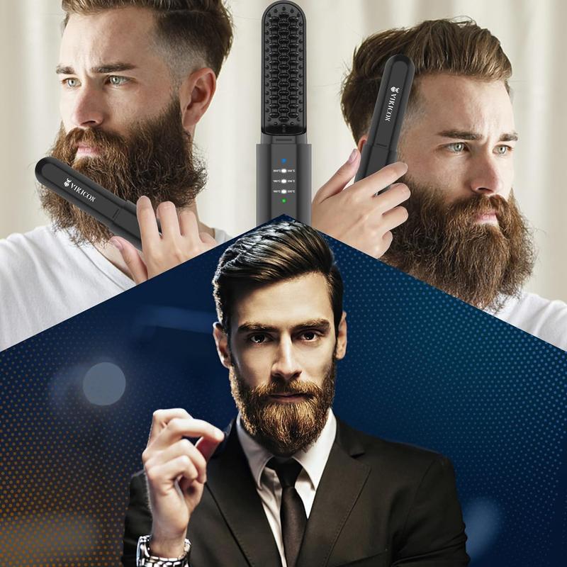 VIKICON Beard Straightening Heat Brush for Men: Cordless Beard and Hair Straightener Hot Comb, Mini & Anti-Scald & Auto Shut Off,Portable for Travel,Unique Gift for Him, Father's Day Gift ideal winter usb rechargeable portable hair electric hair trimmer