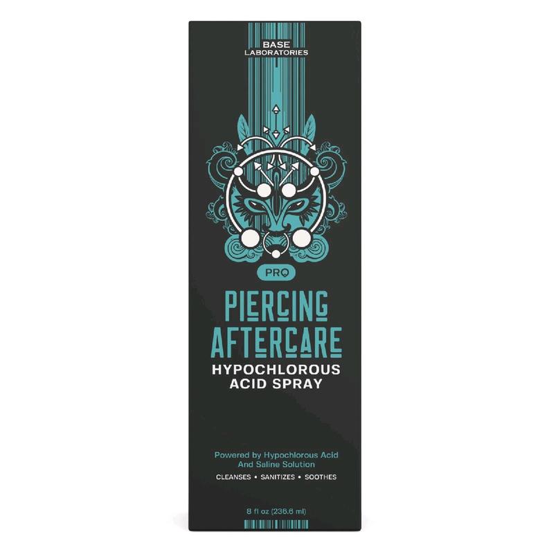 Base Labs Piercing Aftercare Hypochlorous Acid Spray | Healing HOCL Molecule Plus Saline Solution For Piercings | Nose, Ear Piercing Cleaner for all Keloids, Piercing Bumps and Wounds | 8oz