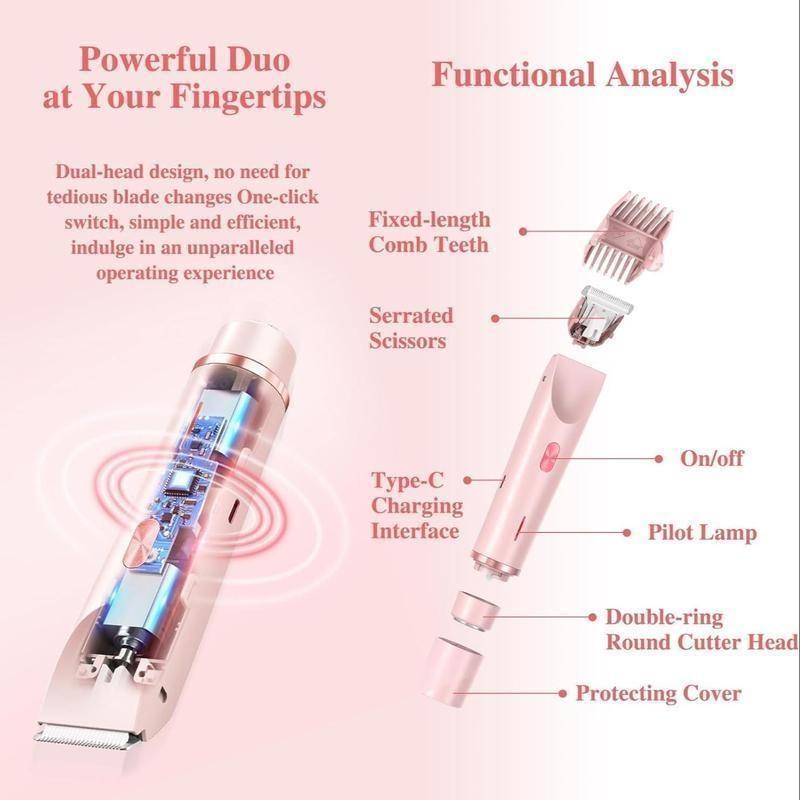 2 in 1 Electric Epilator, 1 Box USB Rechargeable Waterproof Epilating Tool & Accessories, Multifunctional Epilator, Wet & Dry Trimmer for Women