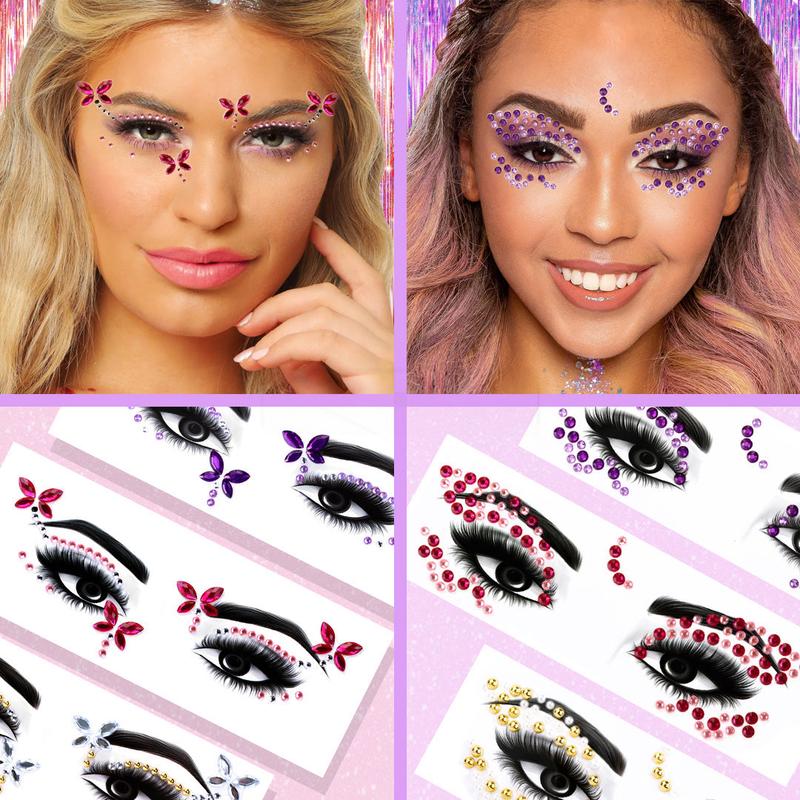 8 Sets Face Gem Stickers - Festival Face Jewels, Rhinestone Makeup Stickers, Body Gems for Parties, Raves & Cosplay