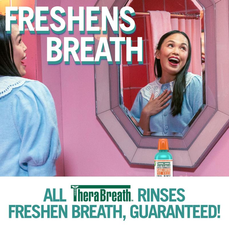 TheraBreath Plaque Control Mouthwash, Cool Mint, Pre-Brush Rinse, 16 Fl Oz