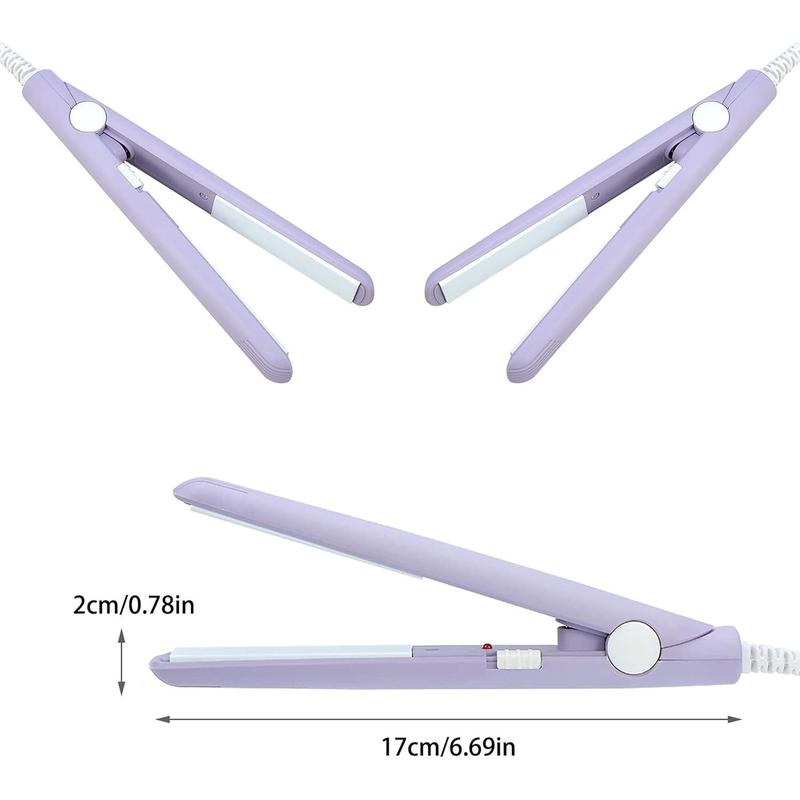 Mini Hair Straightener 2 in 1 Straight and Curly Hair Flat Iron Ceramic Tourmaline Plate 100-240V 20W US Plug (Purple)