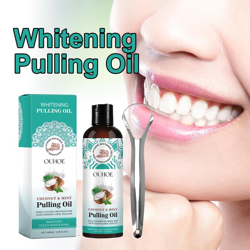 Coconut oil mouthwash removes odor, removes tooth stains, freshens breath, cares for teeth, oral care tooth cleanser natural mouthwash