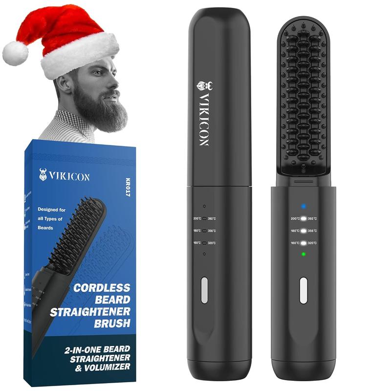 VIKICON Beard Straightening Heat Brush for Men: Cordless Beard and Hair Straightener Hot Comb, Mini & Anti-Scald & Auto Shut Off,Portable for Travel,Unique Gift for Him, Father's Day Gift ideal winter usb rechargeable portable hair electric hair trimmer