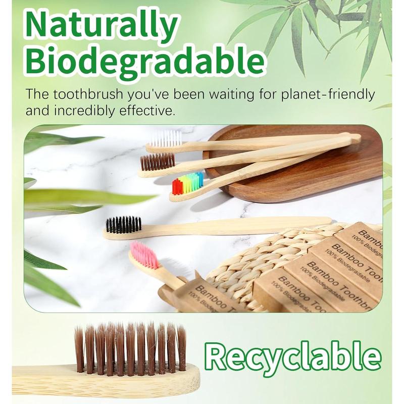 10 Pcs Bamboo Toothbrushes, Bamboo Toothbrushes Soft, Bamboo Charcoal Toothbrush Eco-Friendly, Bamboo Toothbrushes Medium (5 Colors)