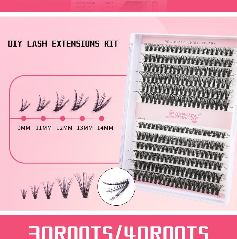 DIY Cluster Eyelash Extension Kit, 240Pcs Eyelash String Eyelash Extensions 9-17mm, Eyelash Bonding and Sealing, Eyelash Tweezers, Eyelash Remover At Home Makeup Eyelash Extensions Cosmetics，eyelashes extensions Mascara Cat Realistic Salon