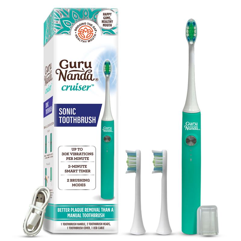 GuruNanda Cruiser Sonic Toothbrush - Portable with Travel Lock, 2 Brush Modes & Timer - Teal