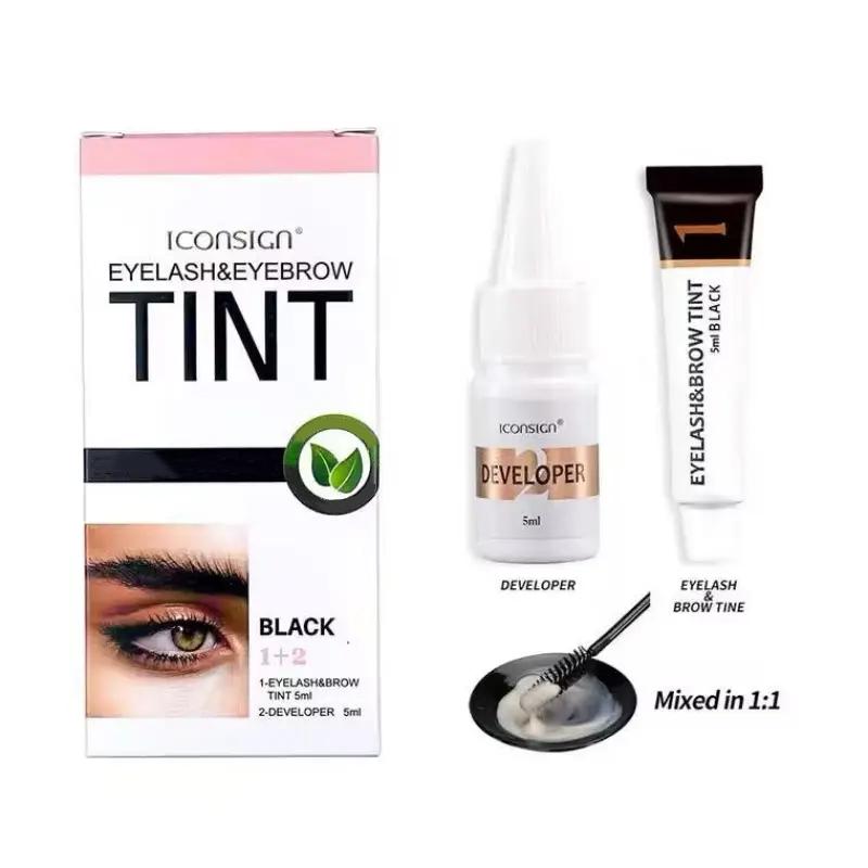 Semi-Permanent Eyelash Eyebrow Tint Kit 2 in 1 Waterproof Quick Tint Eyebrow Enhancement Long Lasting Black Brown Eyebrow Cosmetic Makeup