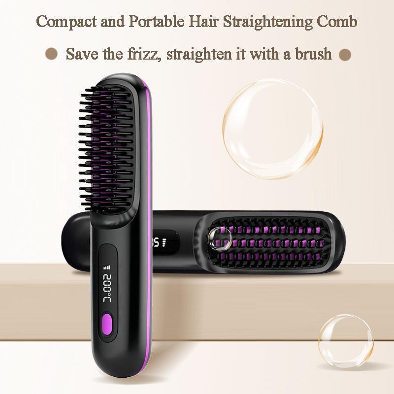 Portable Rechargeable Hair Straightener Brush, Wireless Hair Straightener, Multi-temperature Adjustable Hair Hair Styling Tool for Home & Travel