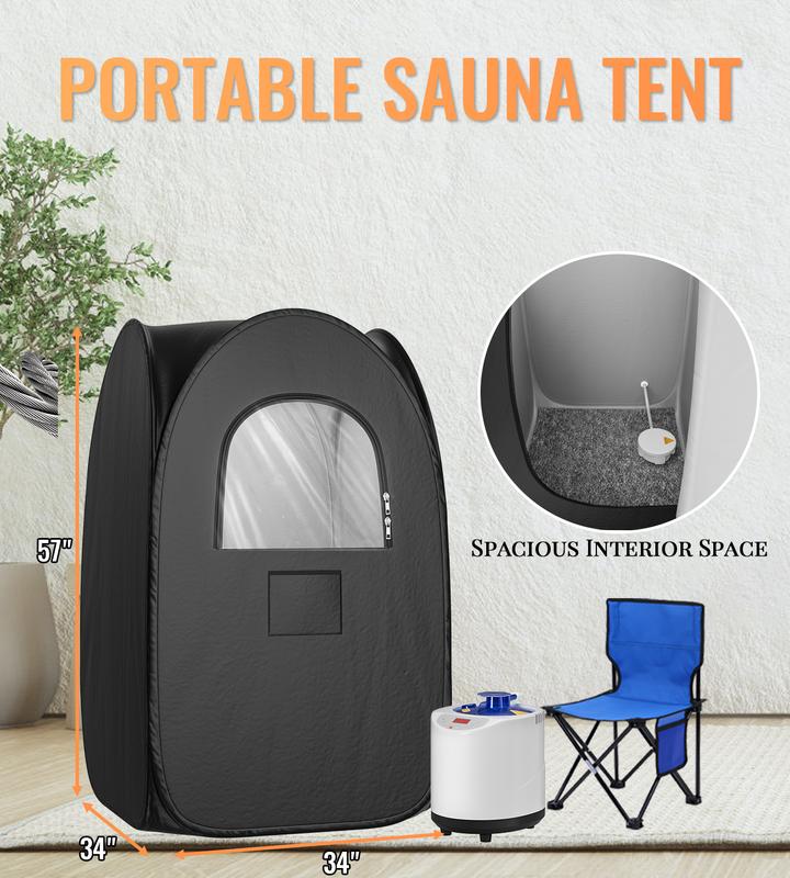 TEHANLD Portable Sauna Box for Home, Foldable Steam Nurecover Sauna Tent at Home Use, 3 secs to Install and Fold, XL Steamer, Folding Chair & Remote Control, 2.7’ x 2.7’ x 4.8’