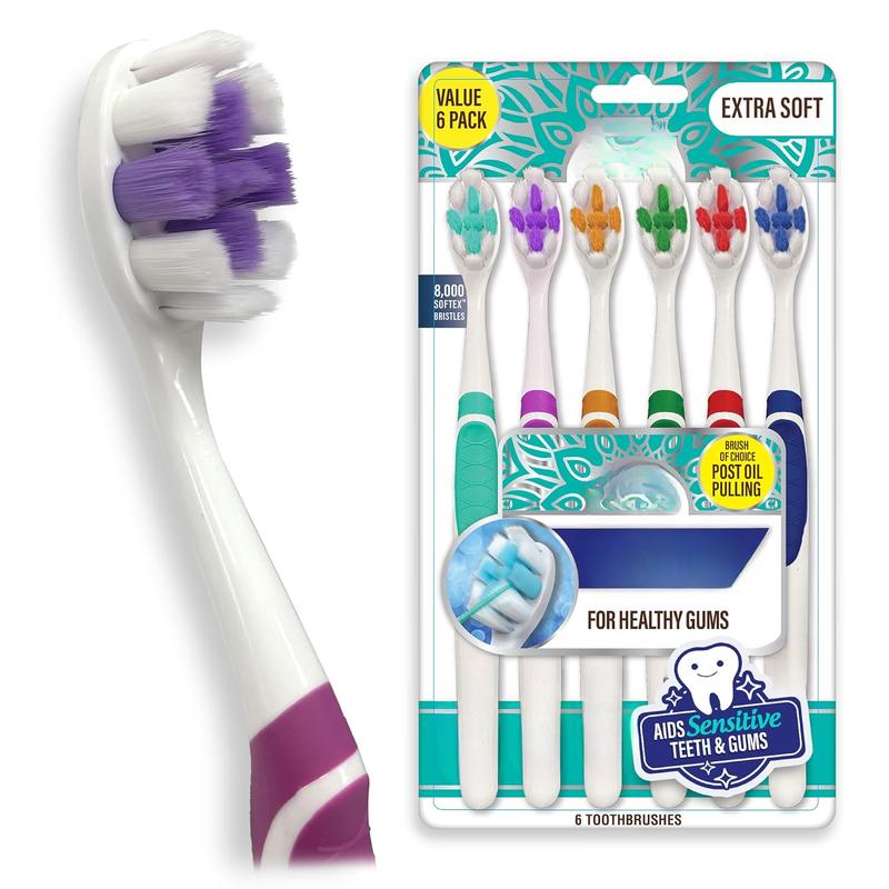 Butter On Gums Toothbrush with 8000+ Softex Bristles, Ultra Soft Bristles for Sensitive & Receding Gums, Perfect for Whiter Teeth, 6 Count