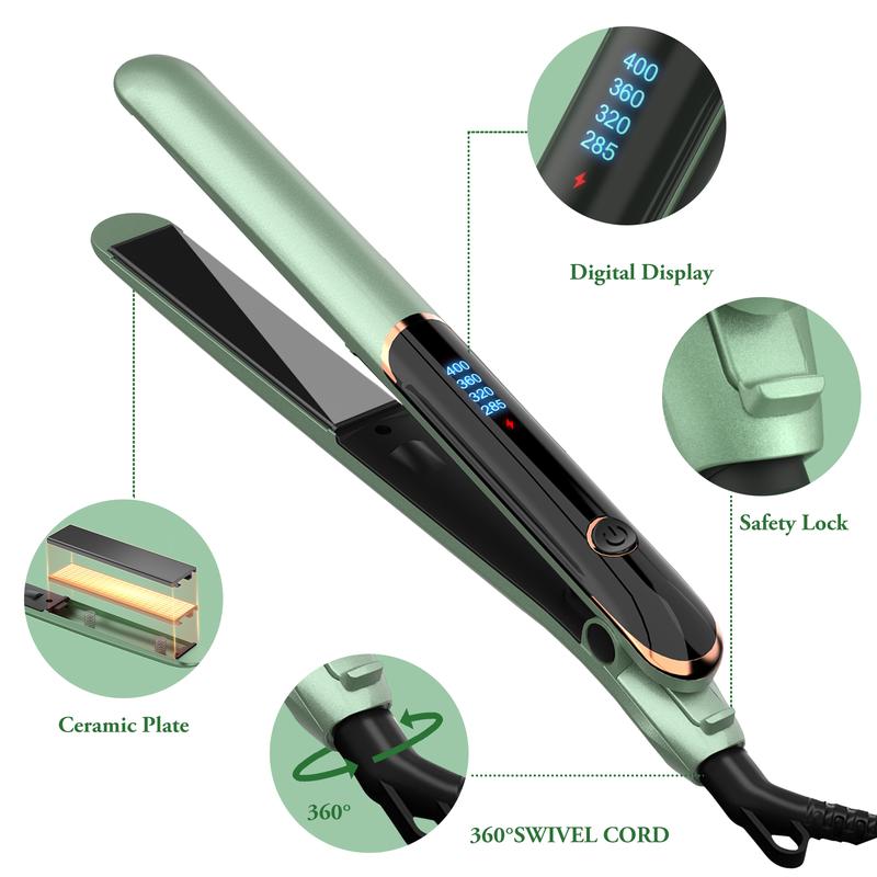 ALEELAI Hair Straightener, Salon Comfort Double Ceramic Flat Iron, 3D Foating Plates, flexible swivel, Auto Shut-off, Straightener and Curler, Dual Voltage straightener  clip good 2 in 1