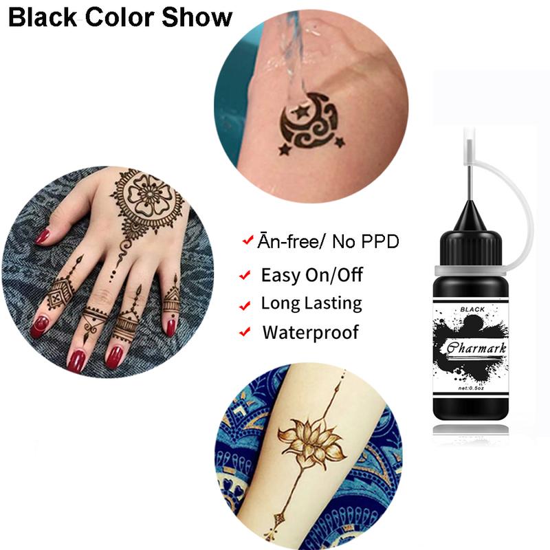 Charmark Temporary Tattoo Kit for Women Men Kids, Jagua Gel Semi Permanent Ink Summer Trend Art Painting DIY Fake Freckles 84 Pcs Stencils - Full Kit 3 Colors (Black+Red+Brown)