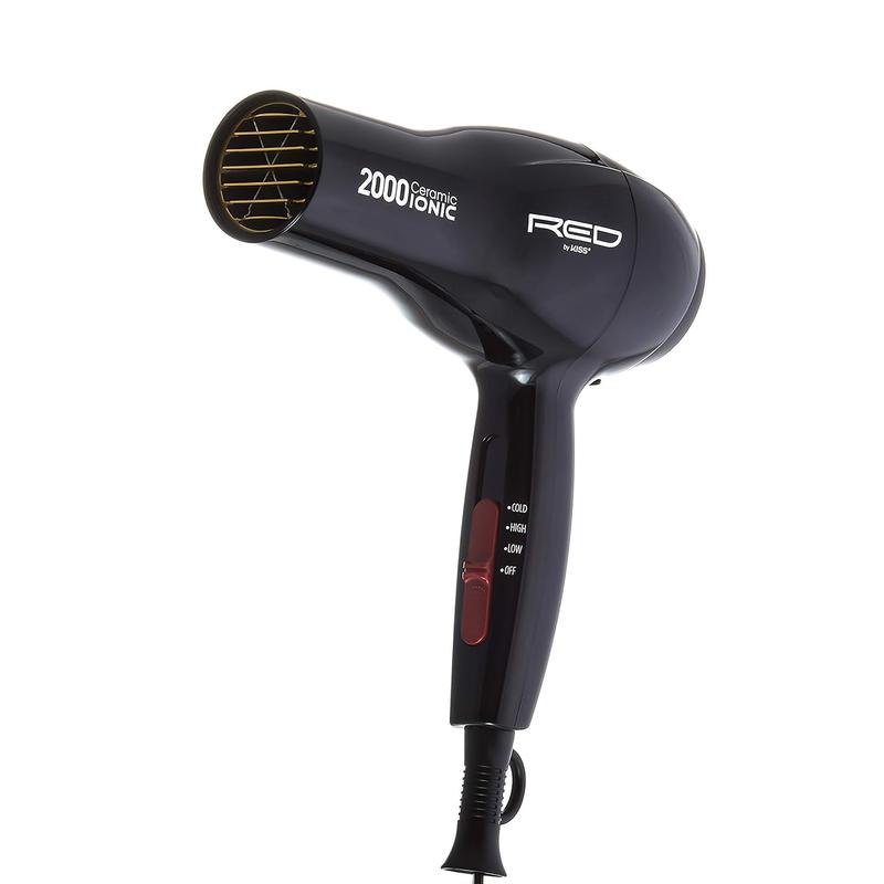 Red by Kiss 2000 Ceramic Ionic Hair Blow Dryer 2 Bonus Detangler Pik included Professional 3 Setting Heat Speed