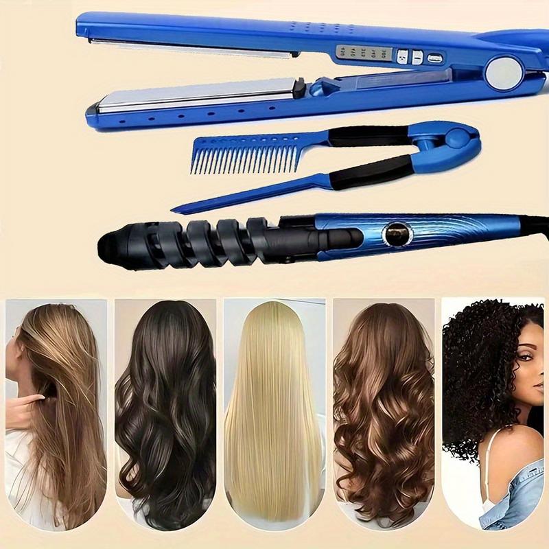 3pcs set Hair Straightener, Curling Rod Comb Multi-functional Hair Styling Tool Temperature Adjustable Hair Straightener Manual Curling Rod Home Hair Salon For All Hair Types