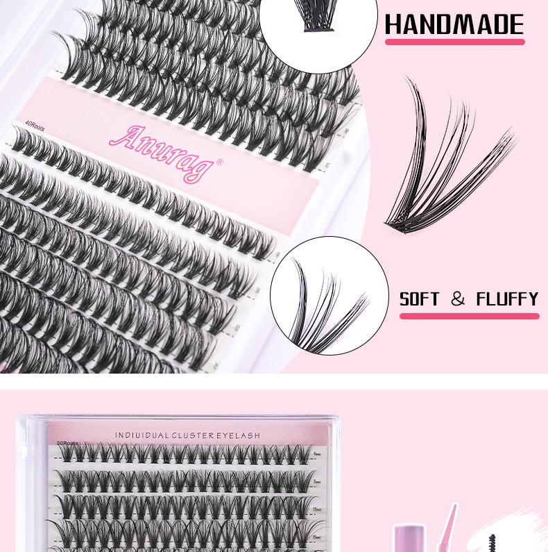 DIY Cluster Eyelash Extension Kit, 240Pcs Eyelash String Eyelash Extensions 9-17mm, Eyelash Bonding and Sealing, Eyelash Tweezers, Eyelash Remover At Home Makeup Eyelash Extensions Cosmetics，eyelashes extensions Mascara Cat Realistic Salon