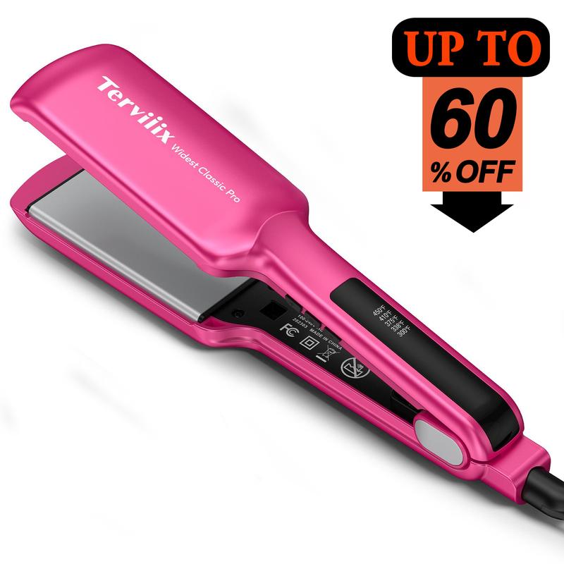 Terviiix Flat Iron Hair Straightener, Wide Ceramic Flat Iron for Hair, Professional Straightening Irons with Adjustable Temp, Fast Styling for Silky Smooth Hair, Dual Voltage, Auto Off, Pink