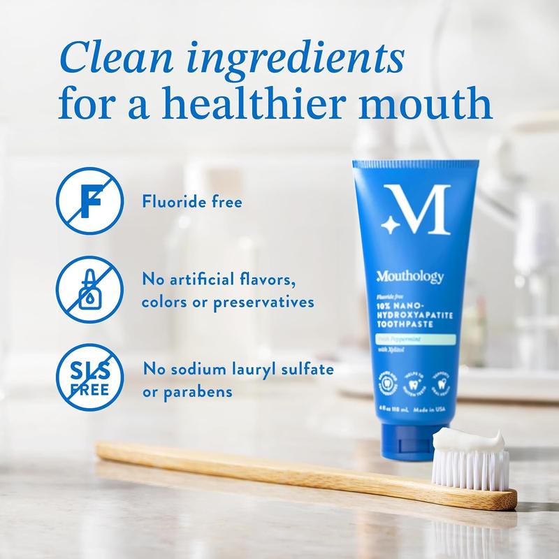 10% Nano Hydroxyapatite Toothpaste (Fluoride Free), Natural, Remineralizing, Whitening, Sensitive Teeth, SLS Free, Xylitol Nano-Hydroxyapatite Toothpaste for Adults, Mint 4oz (USA Made)