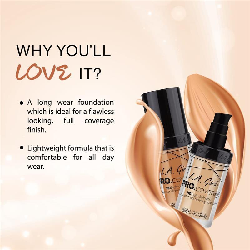 L.A. Girl Pro Coverage Liquid Foundation, White, 0.95 Fl Oz