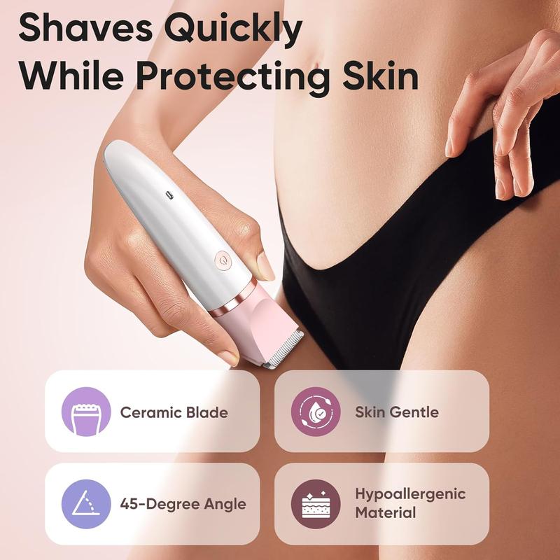 Rechargeable Bikini Trimmer for Women - Painless Electric Razor Shaver with Ceramic Blade and Cordless Lady Shaver for Trip - Comfort, Hair Removal