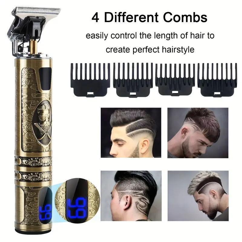 Professional Electric Hair Clipper with Limited Comb, USB-C Rechargeable Hair Trimmer with LCD Display, Automatic Hair Cutter for Men