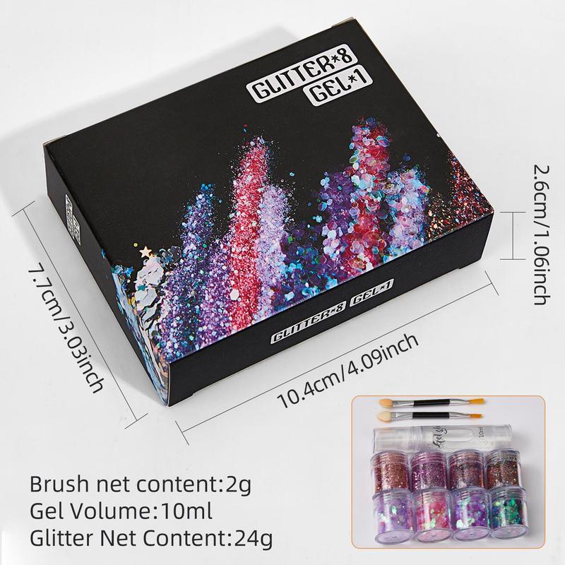 3D Glitter Body Glitter Kit, 11pcs set Colorful Glitter Powder & Gel & Brush, Body Makeup for Women & Girls, Cosmetic Festival Accessories