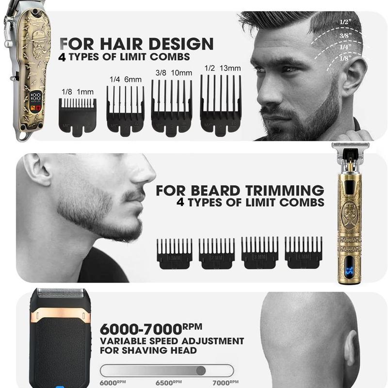 Professional Hair Clipper for Men, 1 Box Rechargeable Hair Trimmer & Accessories, Barber Clippers for Haircut, Cordless Beard Trimmer, Hair Cutting Machines, Christmas Gift