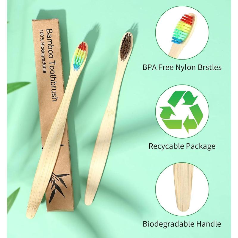 10 Pcs Bamboo Toothbrushes, Bamboo Toothbrushes Soft, Bamboo Charcoal Toothbrush Eco-Friendly, Bamboo Toothbrushes Medium (5 Colors)