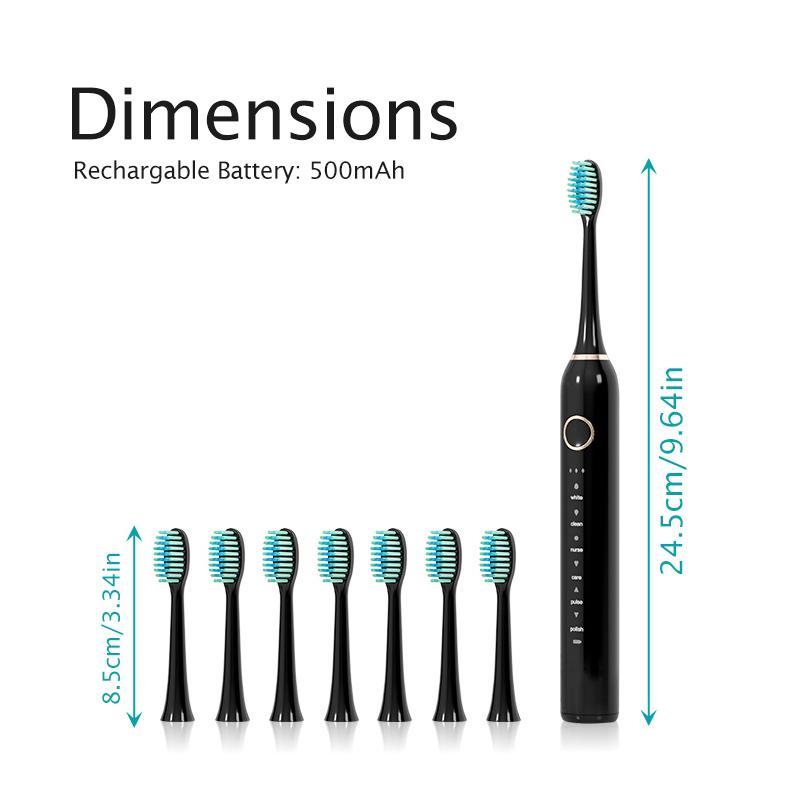 High Vibration Sonic Electric Toothbrush Set, 1 Set IPX8 Waterproof Fast Charge Toothbrush & Replacement Brush Heads, Daily Oral Care Product