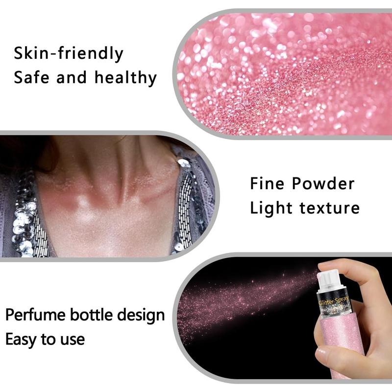 Hair and Body Glitter Spray, Holographic Glitter Highlighter Powder Spray, Face Hair Body Clothes Glitter Highlighter, Loose Glitter Spray Shimmer Powder Festival Rave Accessories, 10g (03# Pink)