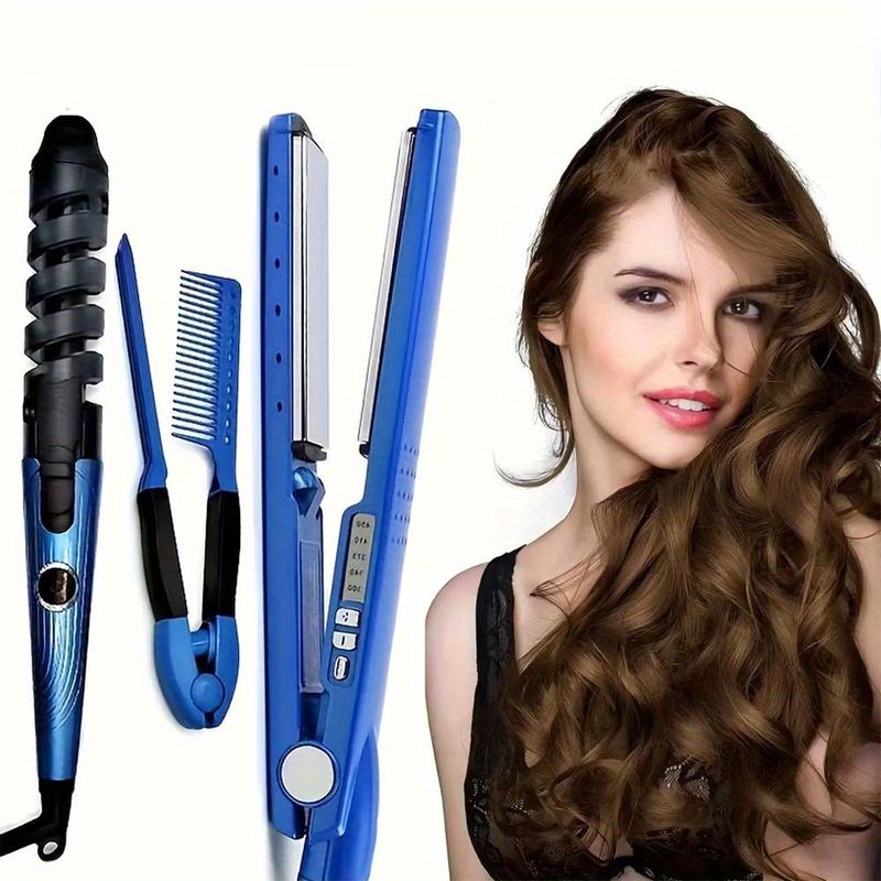 3pcs set Hair Straightener, Curling Rod Comb Multi-functional Hair Styling Tool Temperature Adjustable Hair Straightener Manual Curling Rod Home Hair Salon For All Hair Types