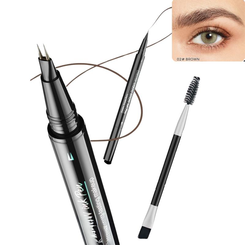 2-in-1 Waterproof Smudge-Proof Eyebrow Pencil, Cosmetic Quick Drying Makeup Eyebrow Gel,Double-Ended Liquid Brow Pen Long-Lasting Micro-fork Set