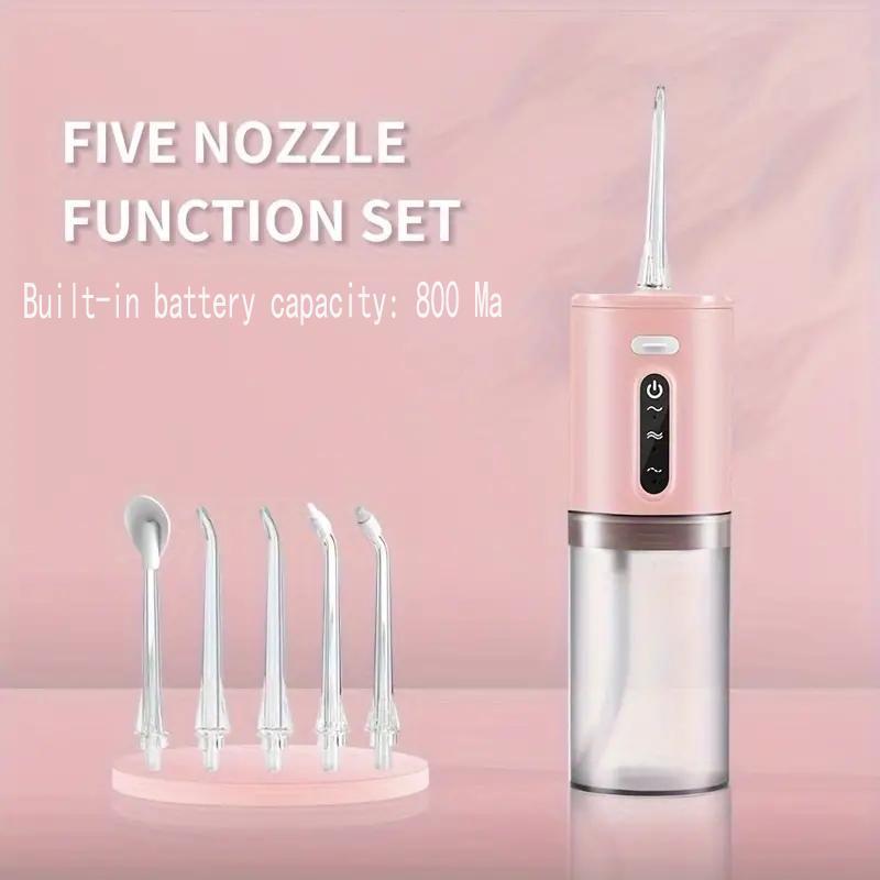 Portable Electric Oral Irrigator with 5 Nozzle Head, Pulse Floss Handheld Portable Dental Scaler Oral Cleaner for Home and Travel