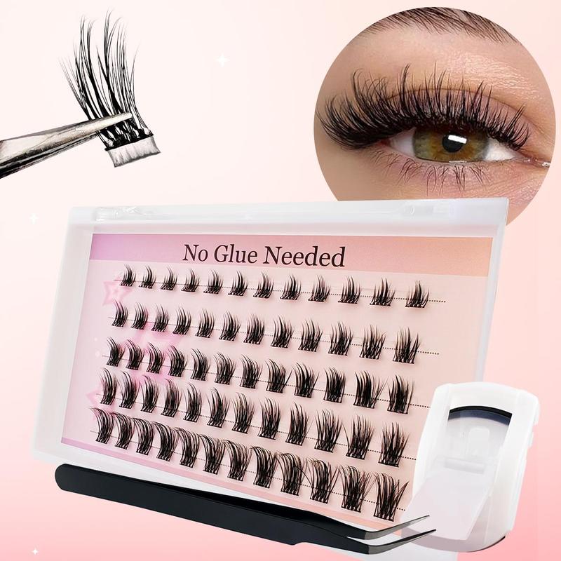 Self Adhesive Eyelashes Kit, 60 Clusters Natural Look Eyelash Extensions with Tools, Eye Makeup Enhancement False Eyelashes for Women & Girls