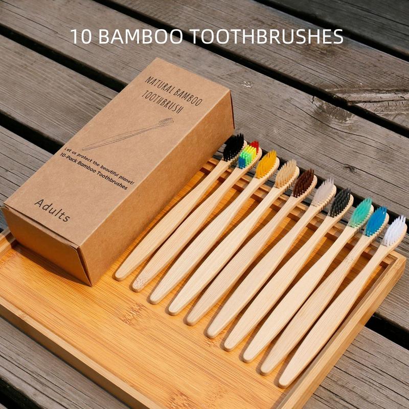 Bamboo Toothbrush Set, 10pcs set Natural and Environmentally Friendly Bamboo Toothbrush, Oral Care Tool for Home & Travel