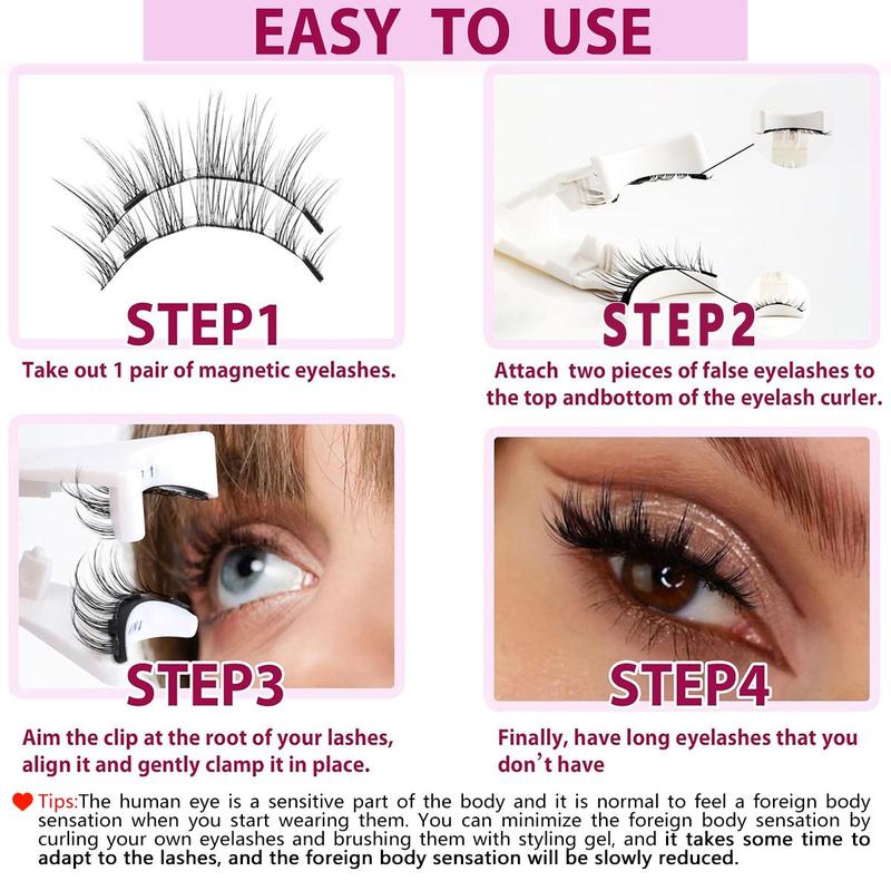 Natural Look Magnetic Eyelashes with Eyelash Curler, 1 Box Reusable Self Grafting Curl Eyelashes, Eye Makeup Product for Women & Girls, Christmas Gift