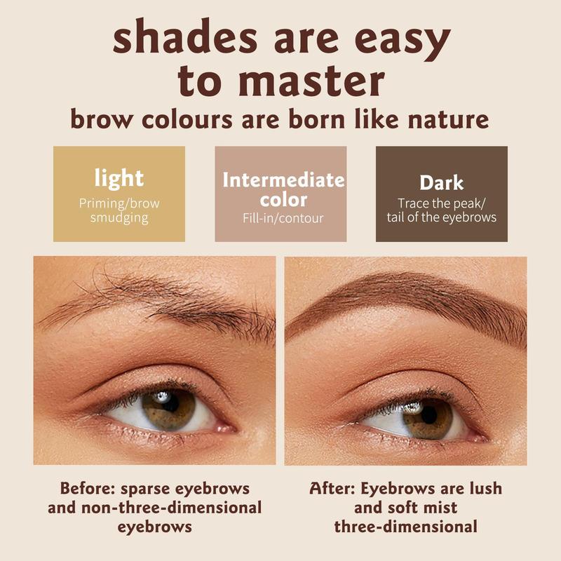 3-color Eyebrow Powder Palette with Brush, 1 Box Long Lasting Waterproof Eyebrow Powder, Professional Eye Makeup Products for Women