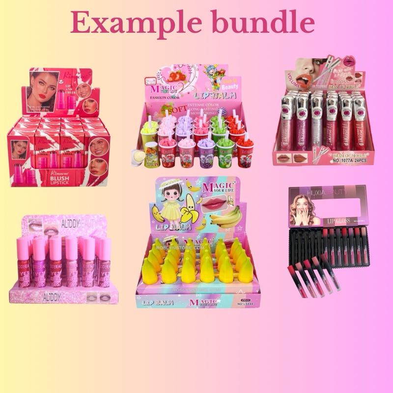 Bundle Wholesale: 5 Box (24 Pieces) Lipstick, Lipgloss, Perfume, Pen Box, and More Makeup Cosmetic Glossy Lip Care