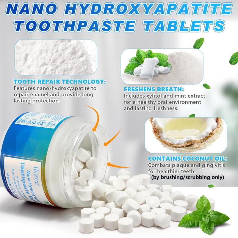 Nano Hydroxyapatite Toothpaste Tablets, 70pcs box Oral Care Toothpaste Tablets, Convenient and Easy To Carry for Travel Use, Teeth Deep Cleaning Toothpaste