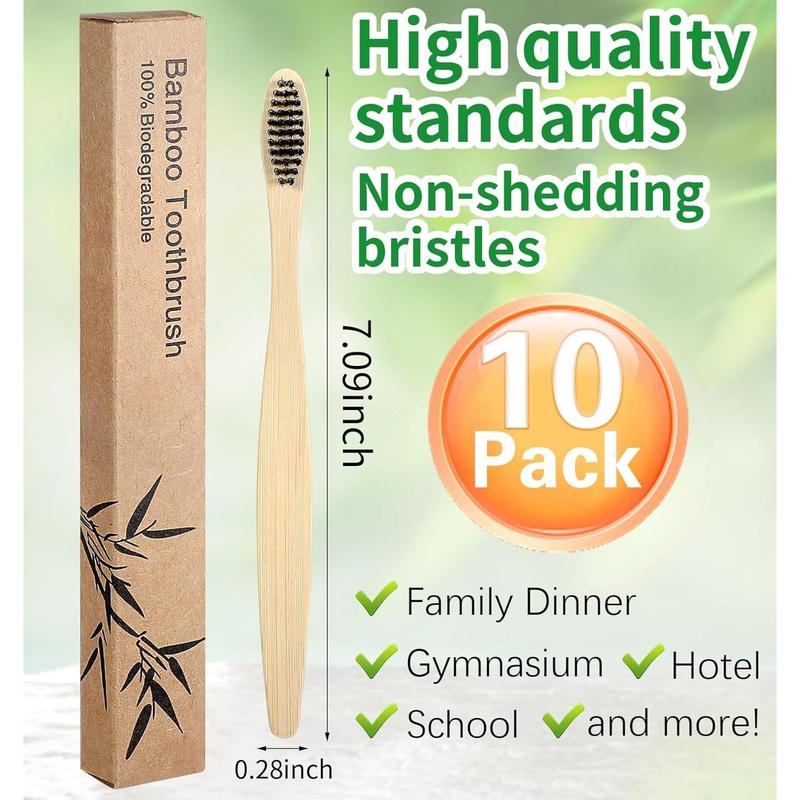 10 Pcs Bamboo Toothbrushes, Bamboo Toothbrushes Soft, Bamboo Charcoal Toothbrush Eco-Friendly, Bamboo Toothbrushes Medium (5 Colors)