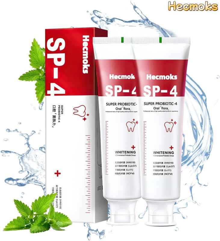 Hecmoks SP-4 Probiotic Toothpaste (2-Pack): Whitens, Removes Stains, Strengthens Teeth, Guards Gums, Jasmine Scent