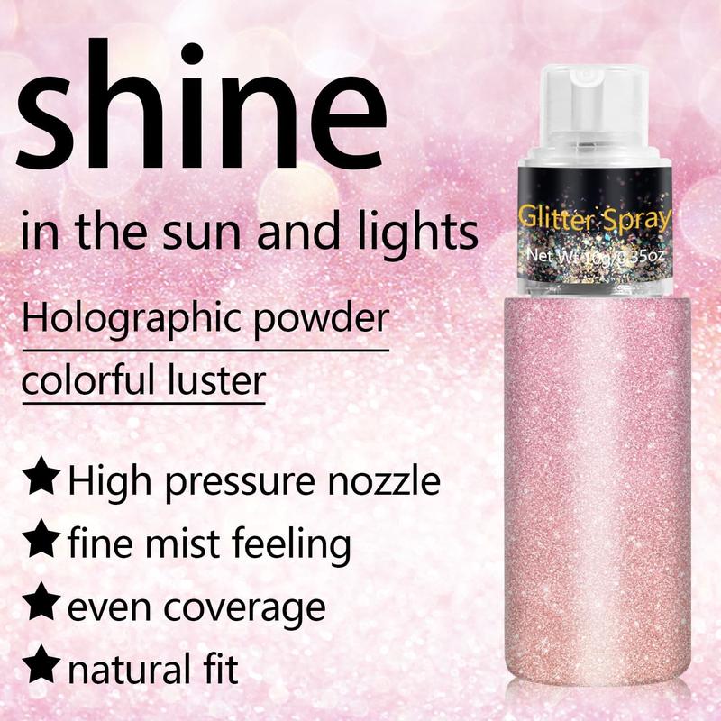 Hair and Body Glitter Spray, Holographic Glitter Highlighter Powder Spray, Face Hair Body Clothes Glitter Highlighter, Loose Glitter Spray Shimmer Powder Festival Rave Accessories, 10g (03# Pink)